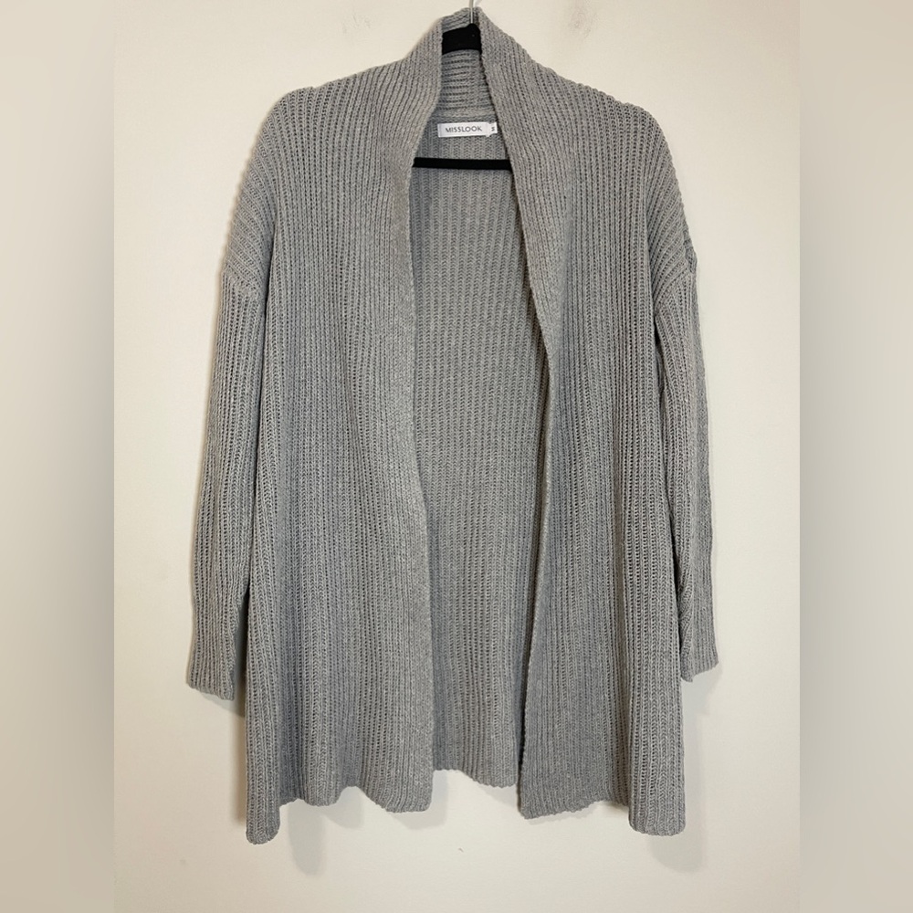 MissLook Womens Sweater Size Medium Gray Open Knit Cardigan